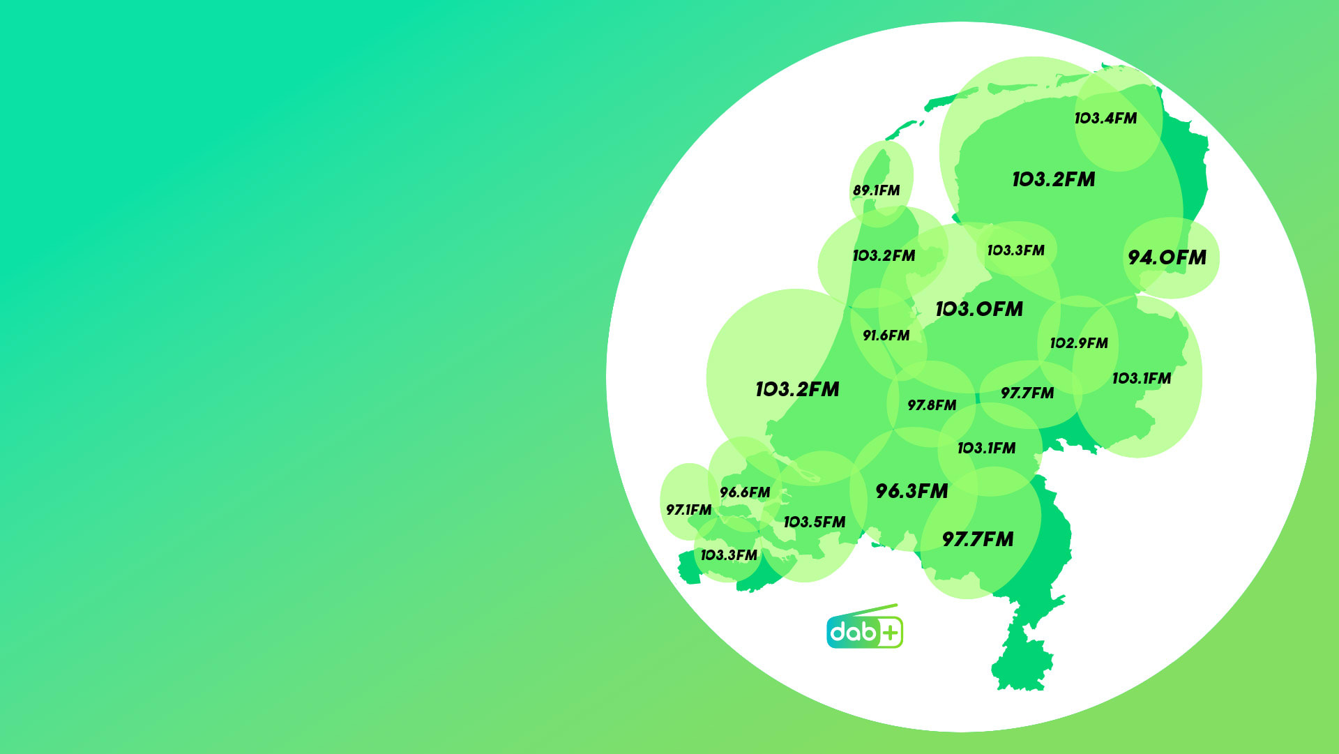 Kaart van de Radio 10 Frequenties