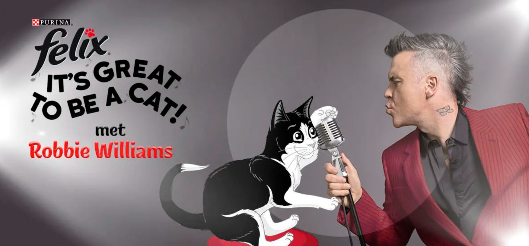 Robbie Williams brengt samen met Felix de kat een nieuwe reclamehit uit