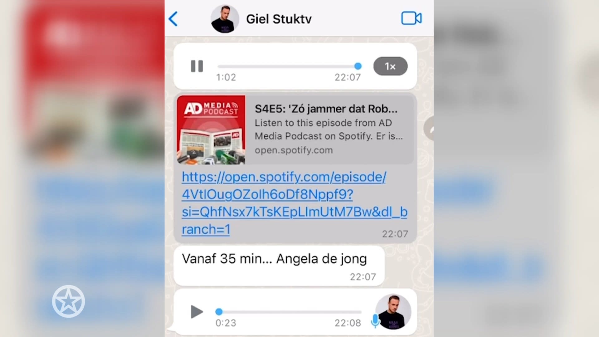 StukTV fileert Angela de Jong in WhatsApp-opname