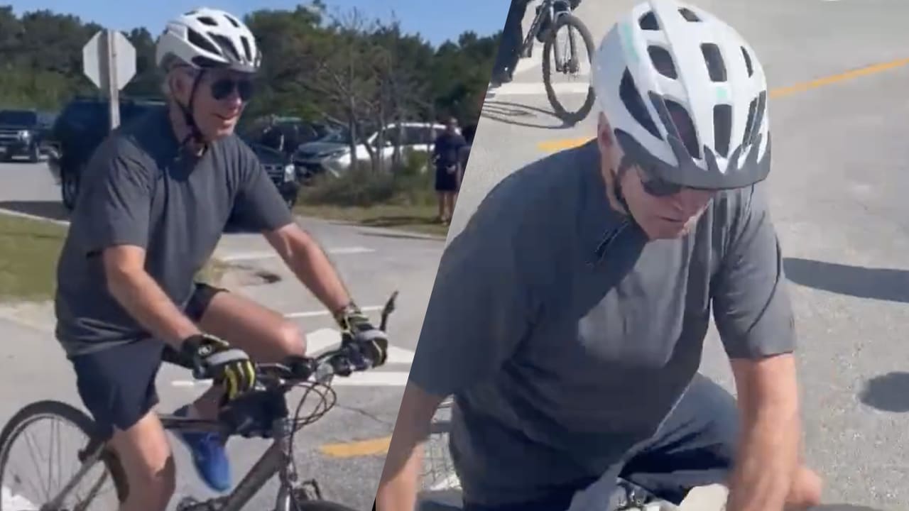 President Biden valt van fiets bij zijn zomerhuis voor meerdere camera's