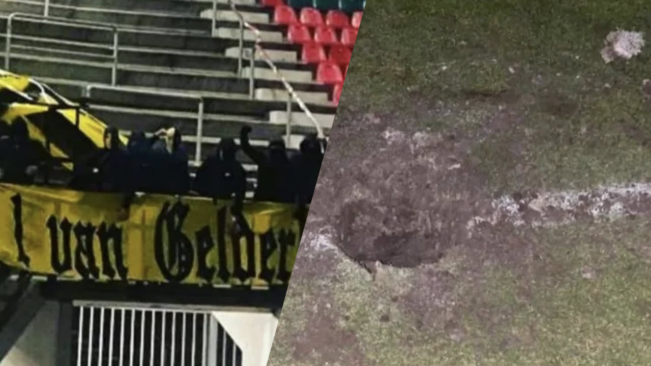 Vitesse-fans dringen stadion van NEC binnen en slopen middenstip
