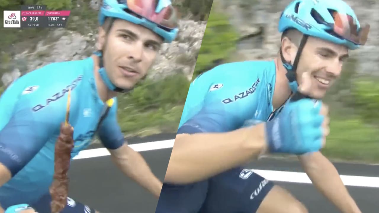 Zien: Italiaans wielrenner deelt saté uit tijdens bergrit in de Giro