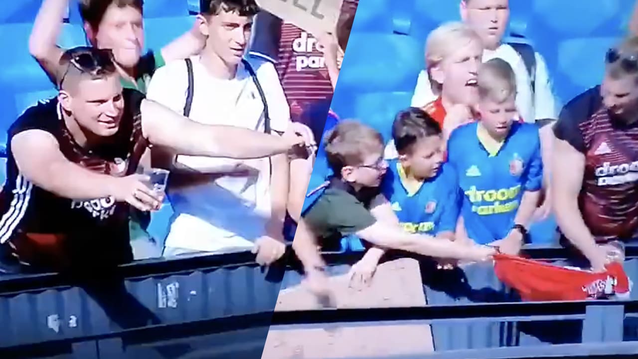 ZIEN: Feyenoord-supporter pakt wedstrijdshirt af van jonge fan