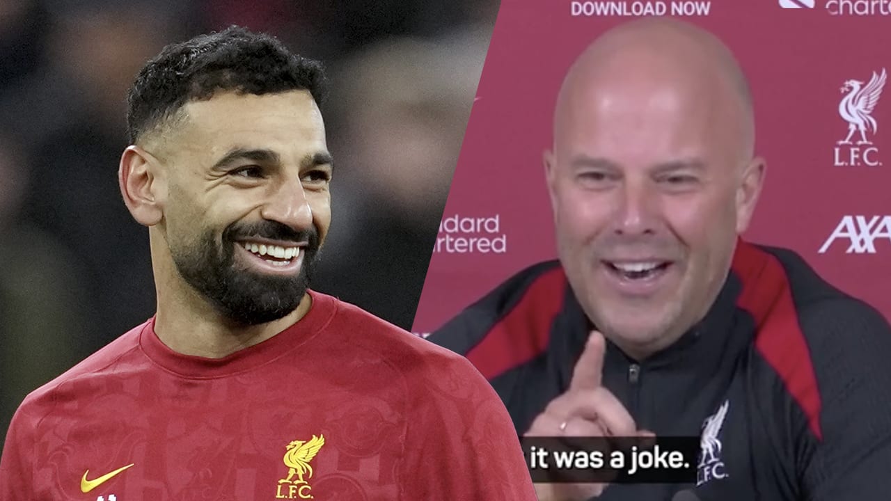 Video: Slot corrigeert zichzelf na grapje over Salah en City: 'Het is een grapje! Ik herhaal: een grapje!'