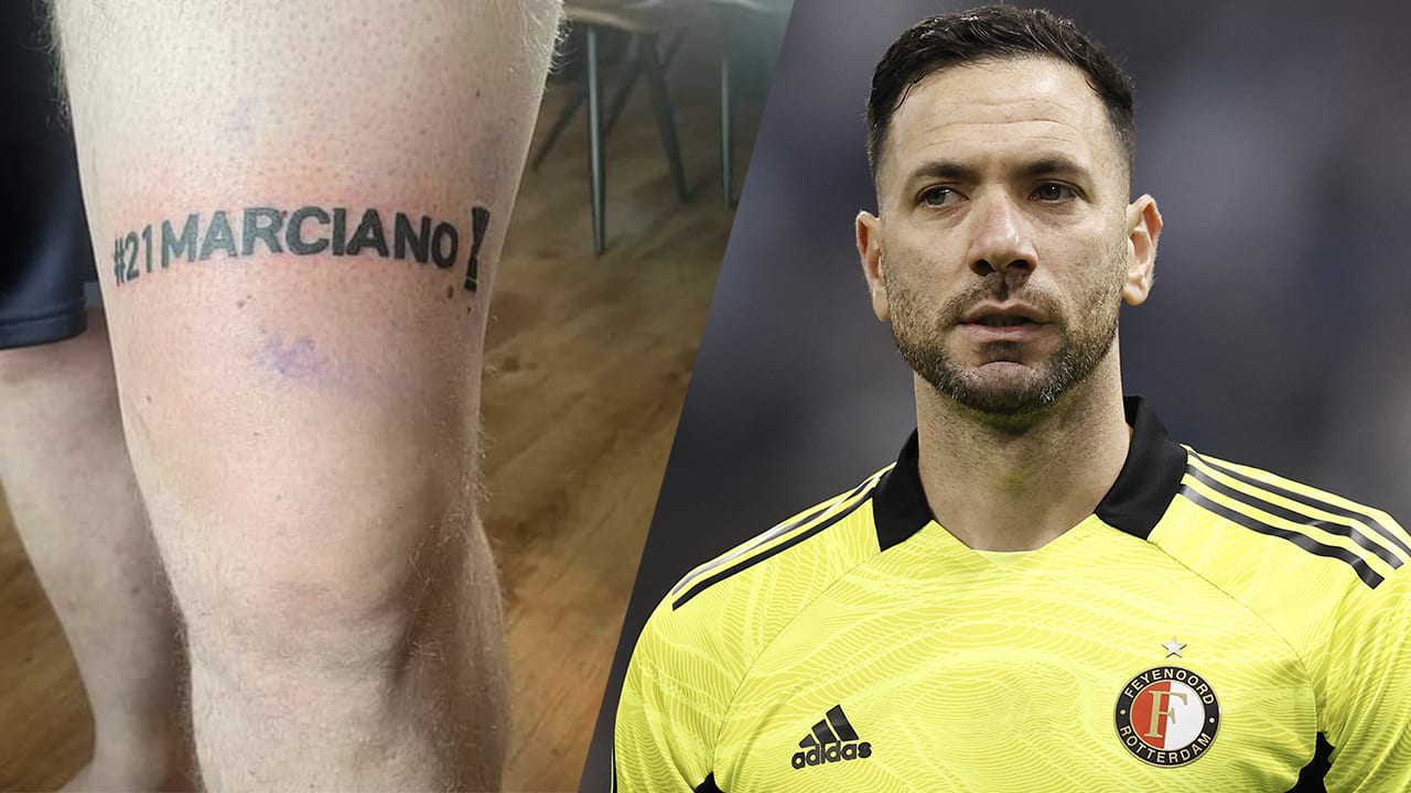 Feyenoord-fan verliest weddenschap en zet tattoo van Marciano met Conference League-beker