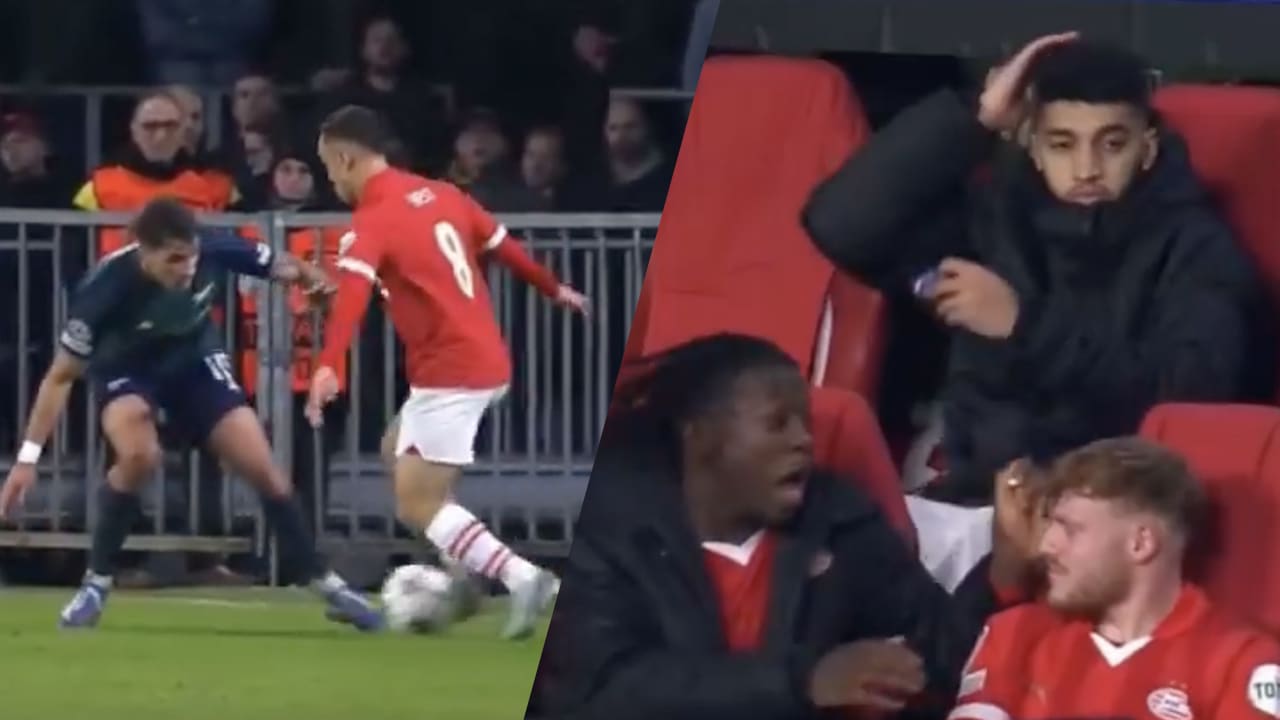 Video: PSV-spelers genieten op de bank van héérlijke panna Sergiño Dest