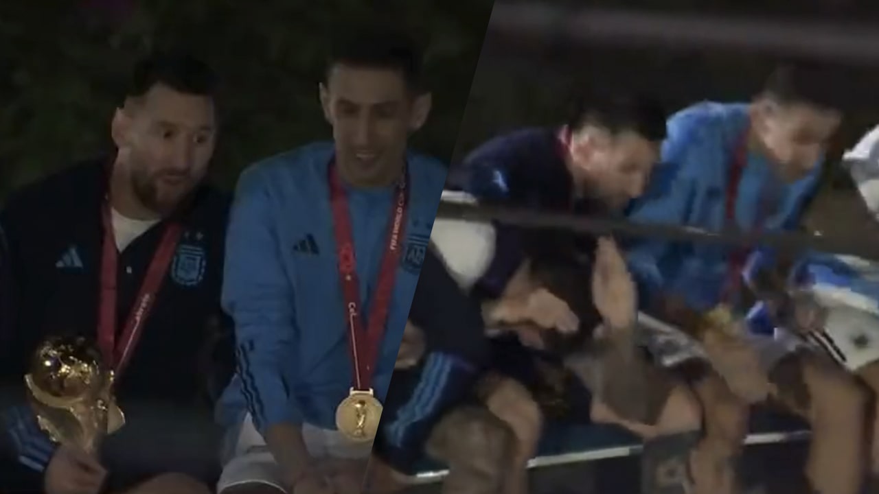 Video: Messi en ploeggenoten ontsnappen aan drama op open bus in Buenos Aires
