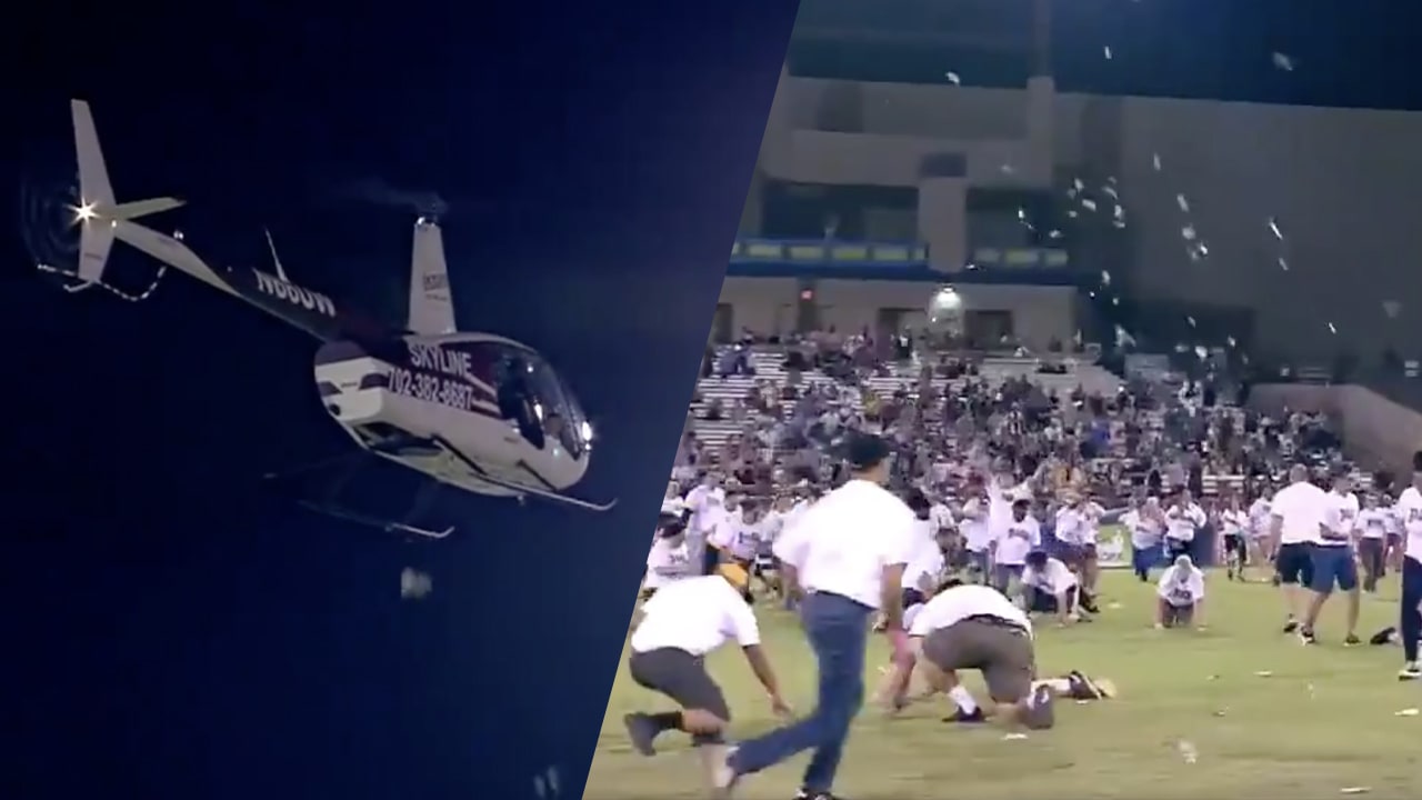 'Cash drop' in stadion in Las Vegas: supporters jagen op bankbiljetten