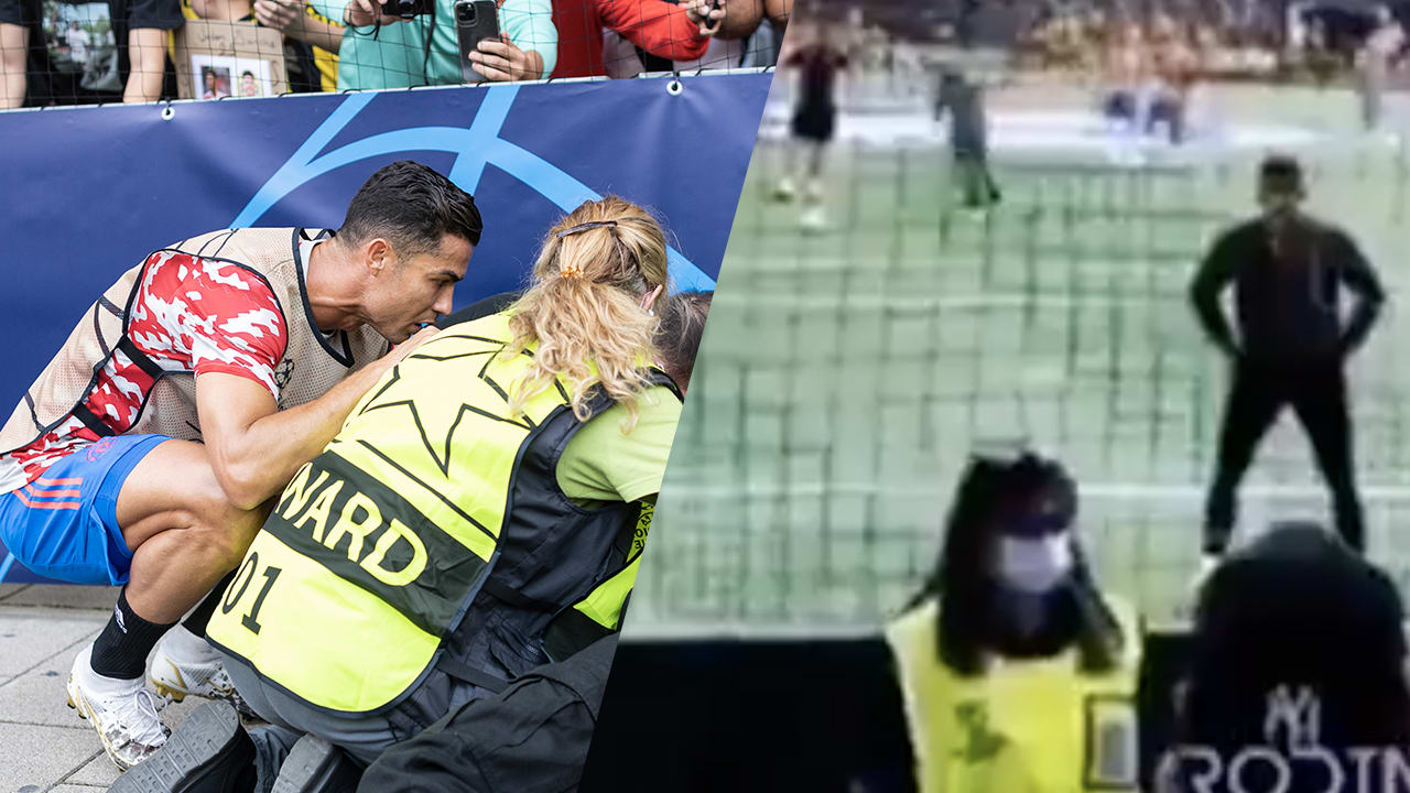 VIDEO: Ronaldo raakt achterhoofd van steward en verrast haar na wedstrijd