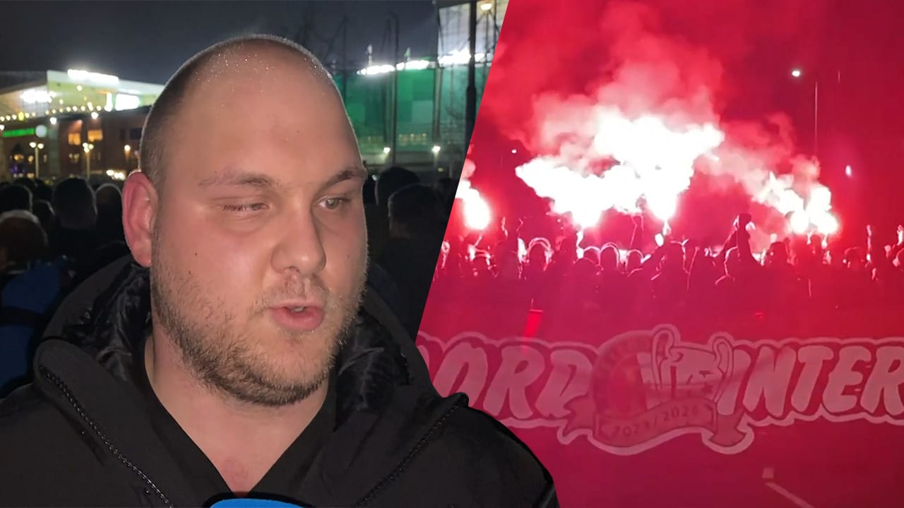 Beelden: Blinde Feyenoord-supporter leidt indrukwekkende mars richting Celtic-stadion