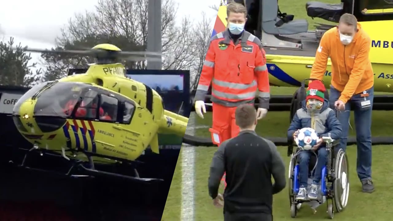 NEC-Telstar in teken van Amalia Kinderziekenhuis: wedstrijdbal bezorgd per helikopter