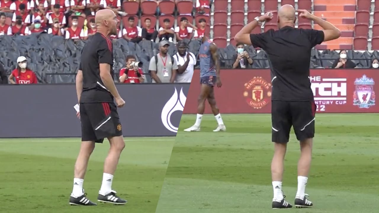 Ten Hag zit er kort op tijdens training Manchester United