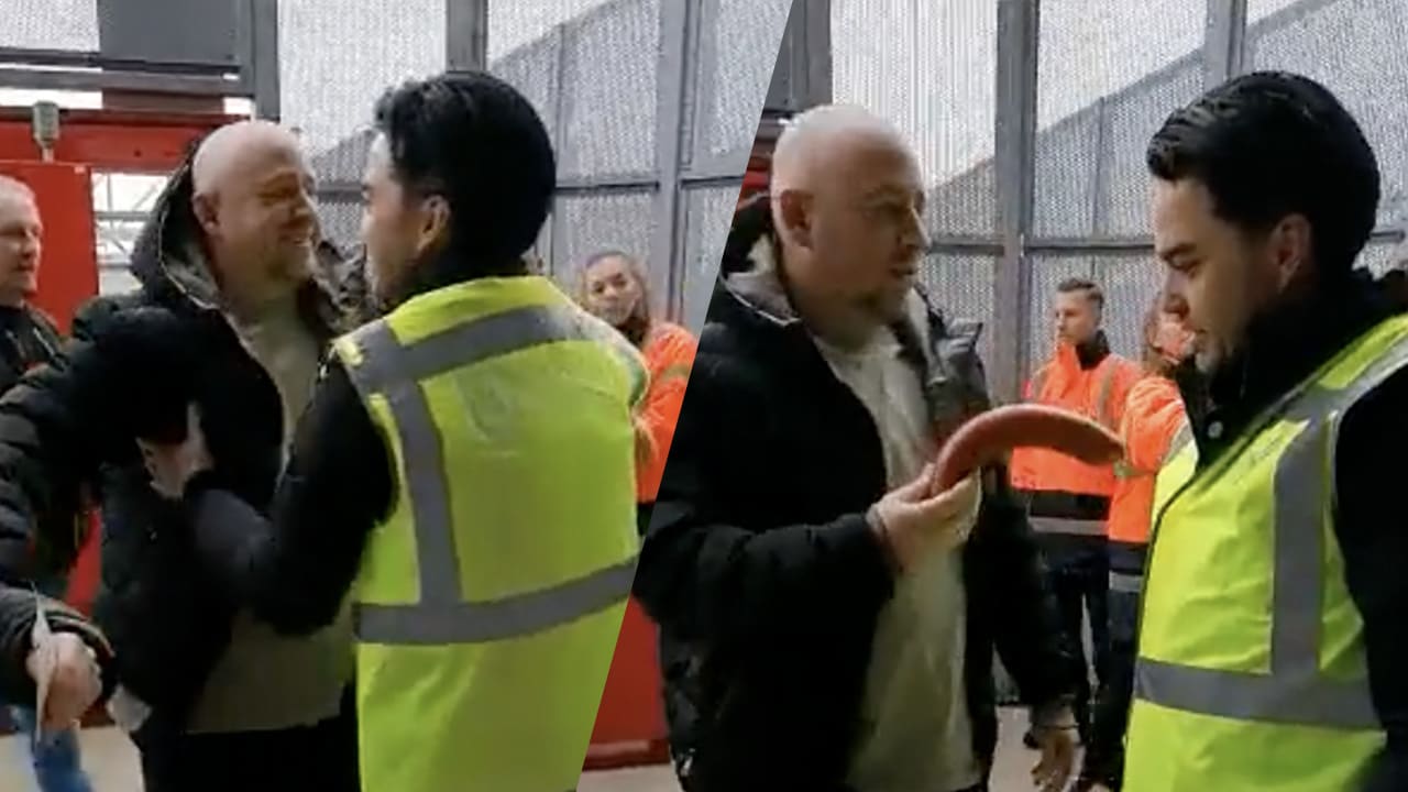 Video: Feyenoord-supporter dolt met gretige steward bij FC Twente