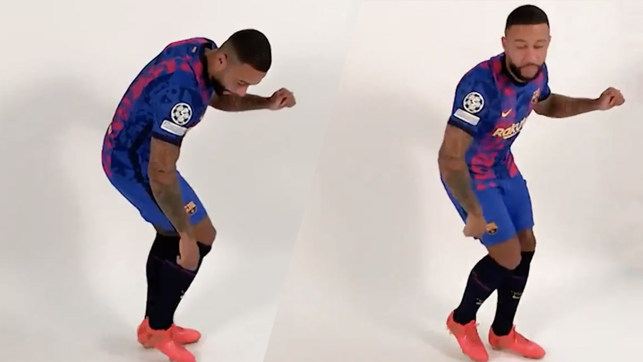 Dansende Memphis presenteert derde tenue FC Barcelona