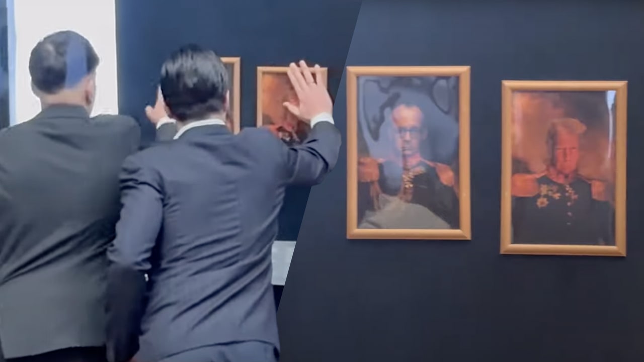 Video: Duitsers hangen portret van Donald Trump in het Louvre