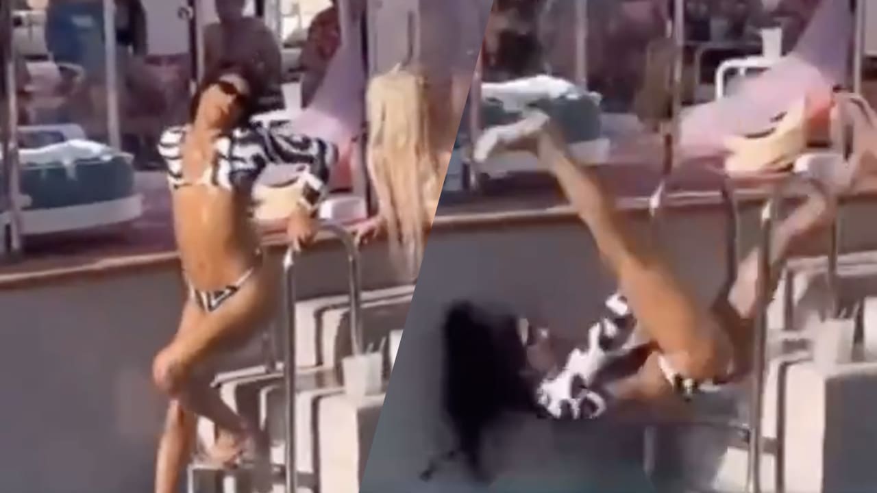 Video: model gaat viraal na keiharde val tijdens shoot bij zwembad