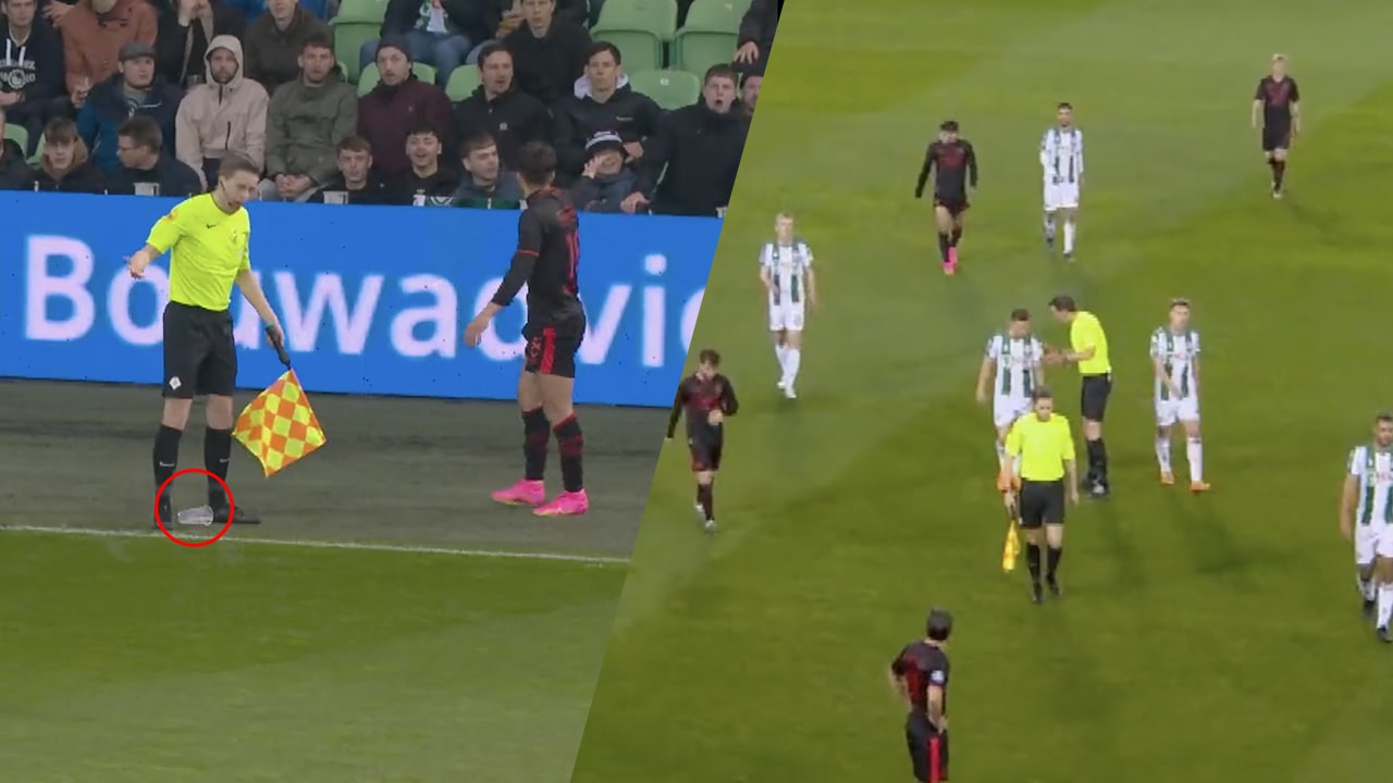 Video: Grensrechter bekogeld met beker bier: FC Groningen - NEC definitief gestaakt