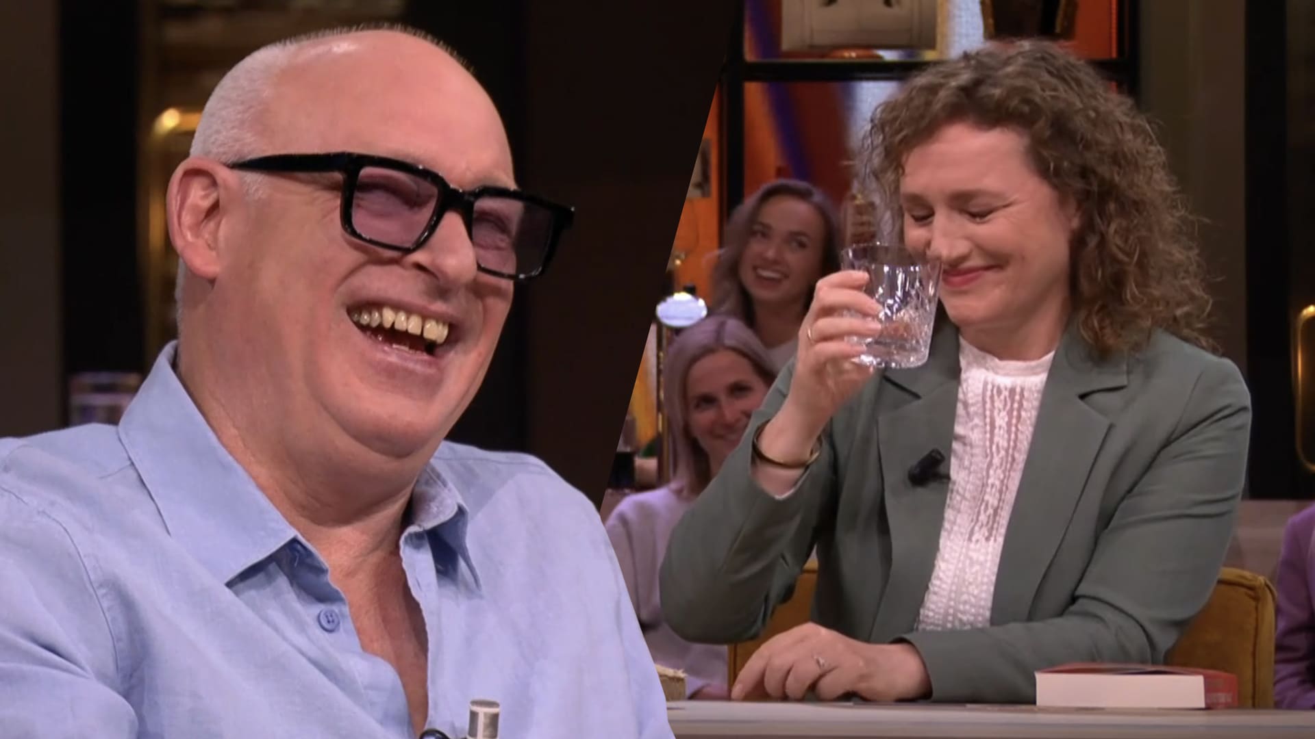 Renske Leijten neemt strategisch een slok water tijdens ordinair gesprek aan Vandaag Inside-tafel