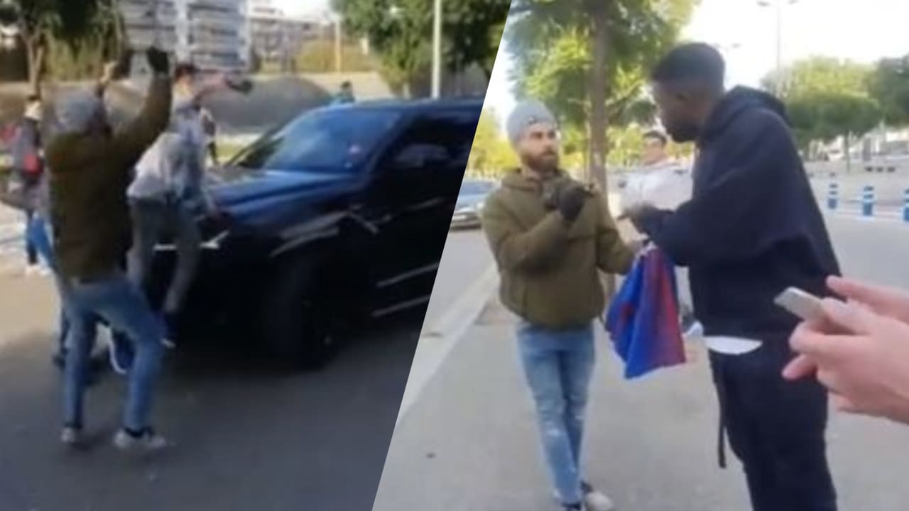 VIDEO: Barça-fans springen op auto van Umtiti, verdediger stapt woedend uit