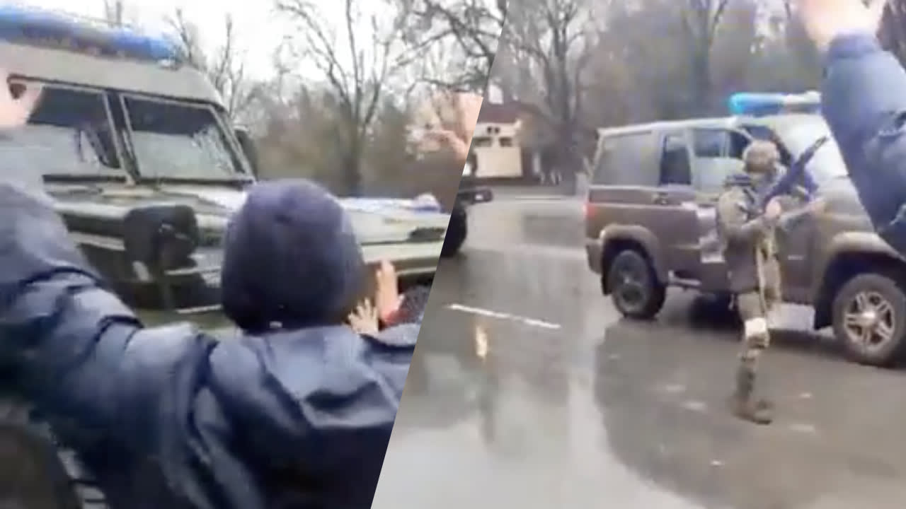 Video: Oekraïense burgers blokkeren Russisch konvooi in Melitopol