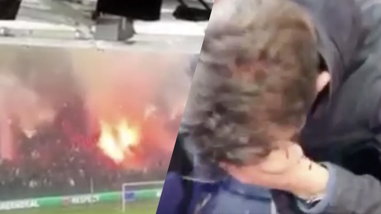 VIDEO: supporter op het hoofd geraakt door vuurpijl in De Kuip 