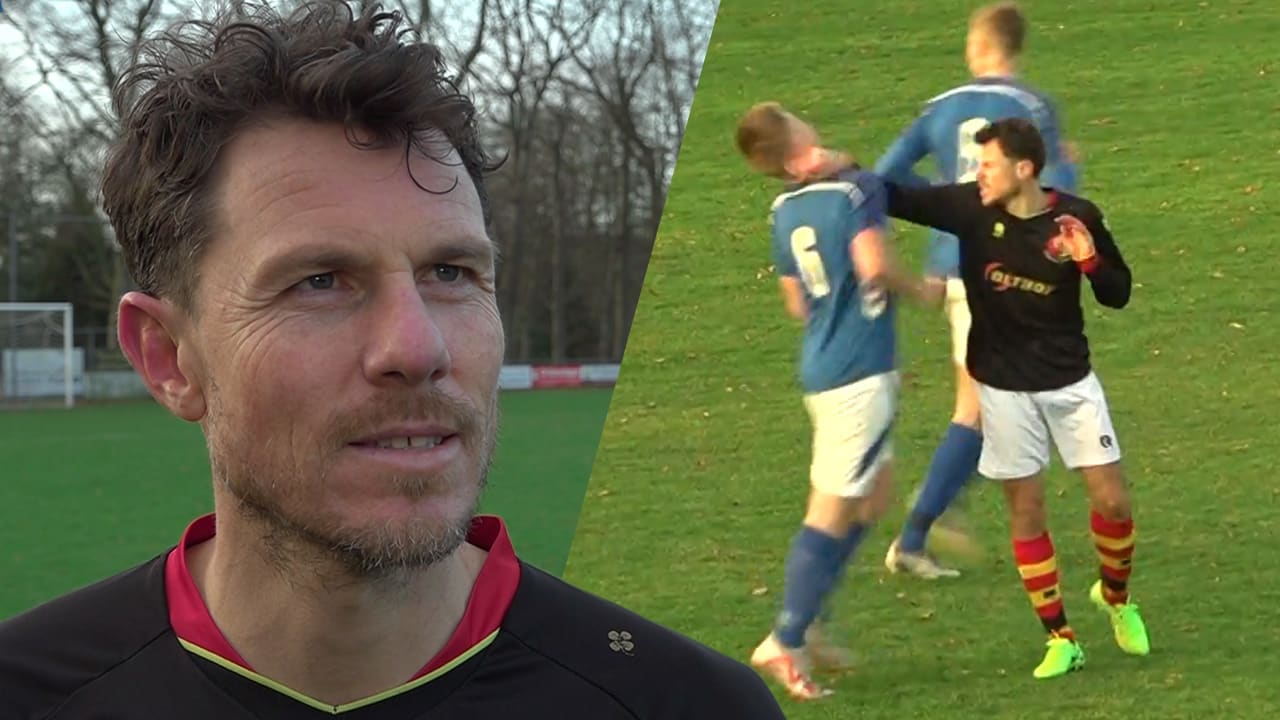 Voormalig profvoetballer Mark-Jan Fledderus deelt klap uit tijdens amateurdebuut