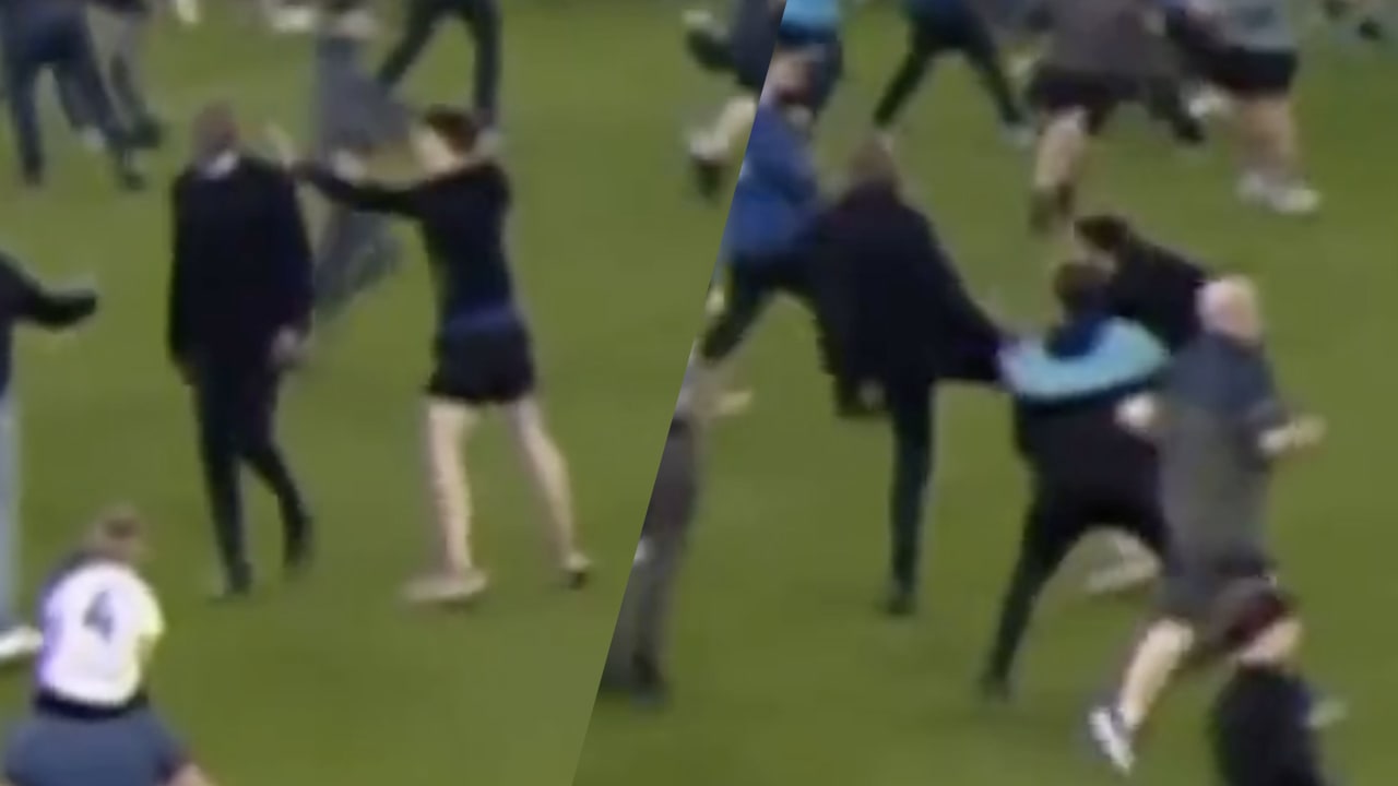 Boze Patrick Vieira schopt provocerende Everton-fan naar de grond