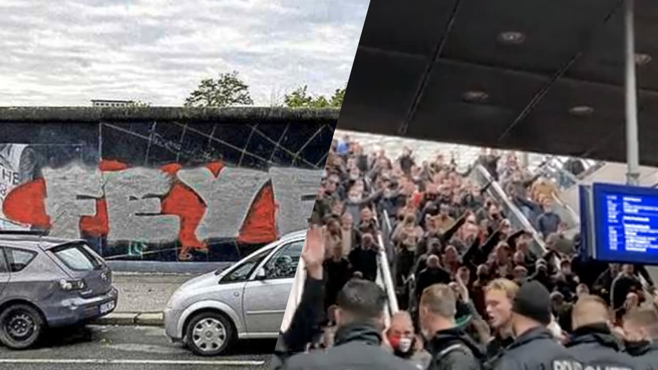 Feyenoorders veroveren Berlijn: sfeervolle aankomst en bekladding Berlijnse Muur