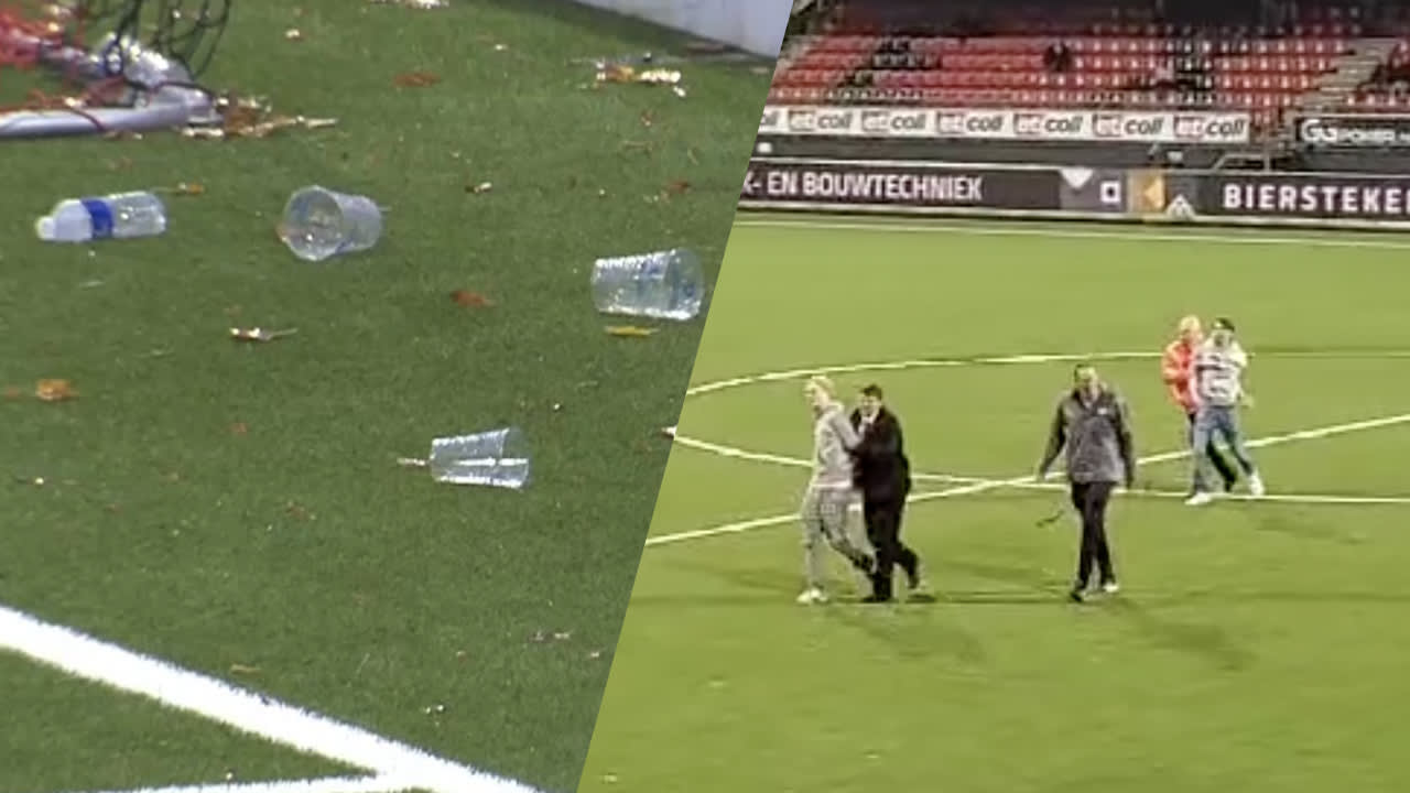 Excelsior - FC Eindhoven stilgelegd na spreekkoren en bier op het veld