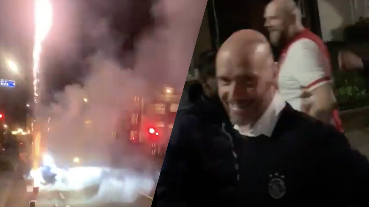 Erik ten Hag met vuurwerk onthaald bij thuiskomst in Oldenzaal