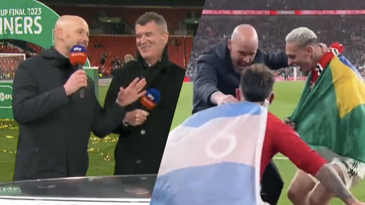 Roy Keane ziet dansende Ten Hag en grapt: 'Hiervoor moet je vanavond nog ontslag nemen!'