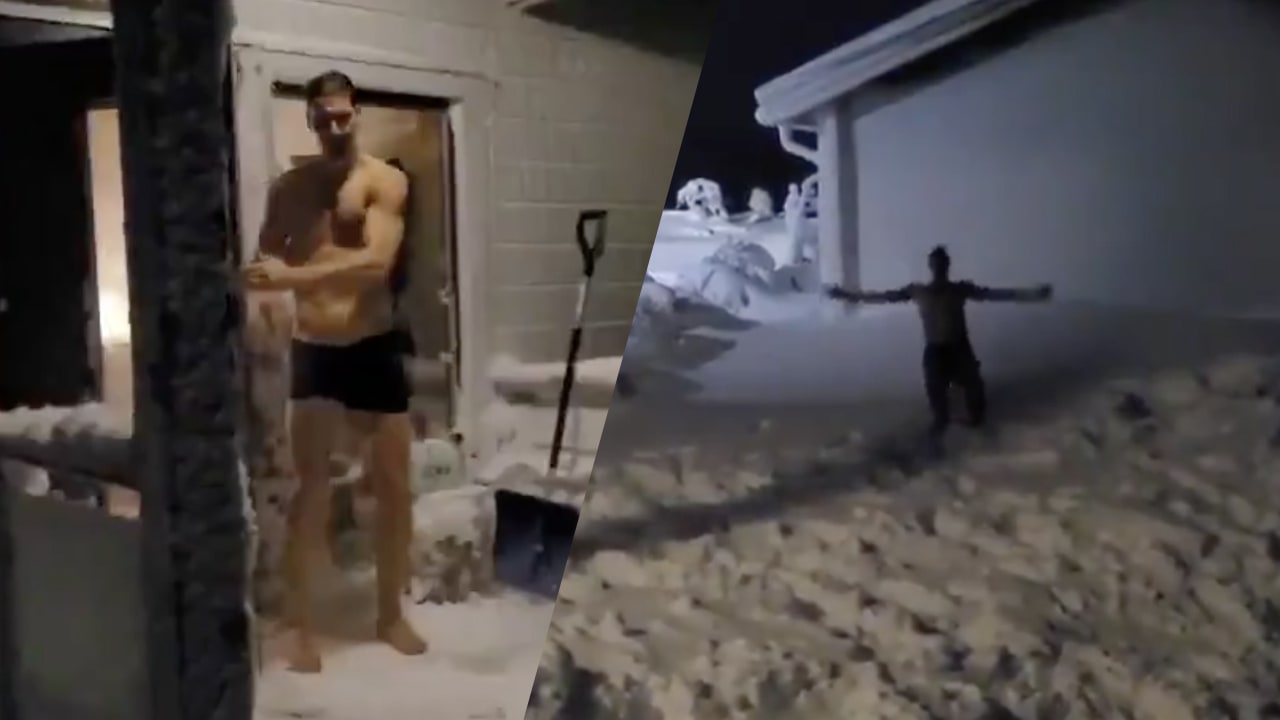 Zlatan trotseert kou en neemt duik in de sneeuw in boxershort