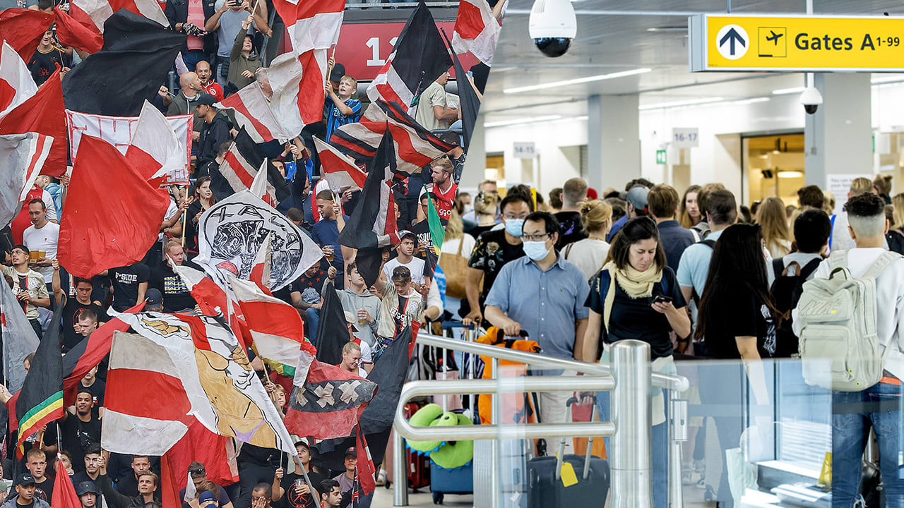 Schiphol-chaos brengt Ajax-fans in problemen: 'Eerst feesten op Ibiza, dan via Mallorca naar Liverpool'