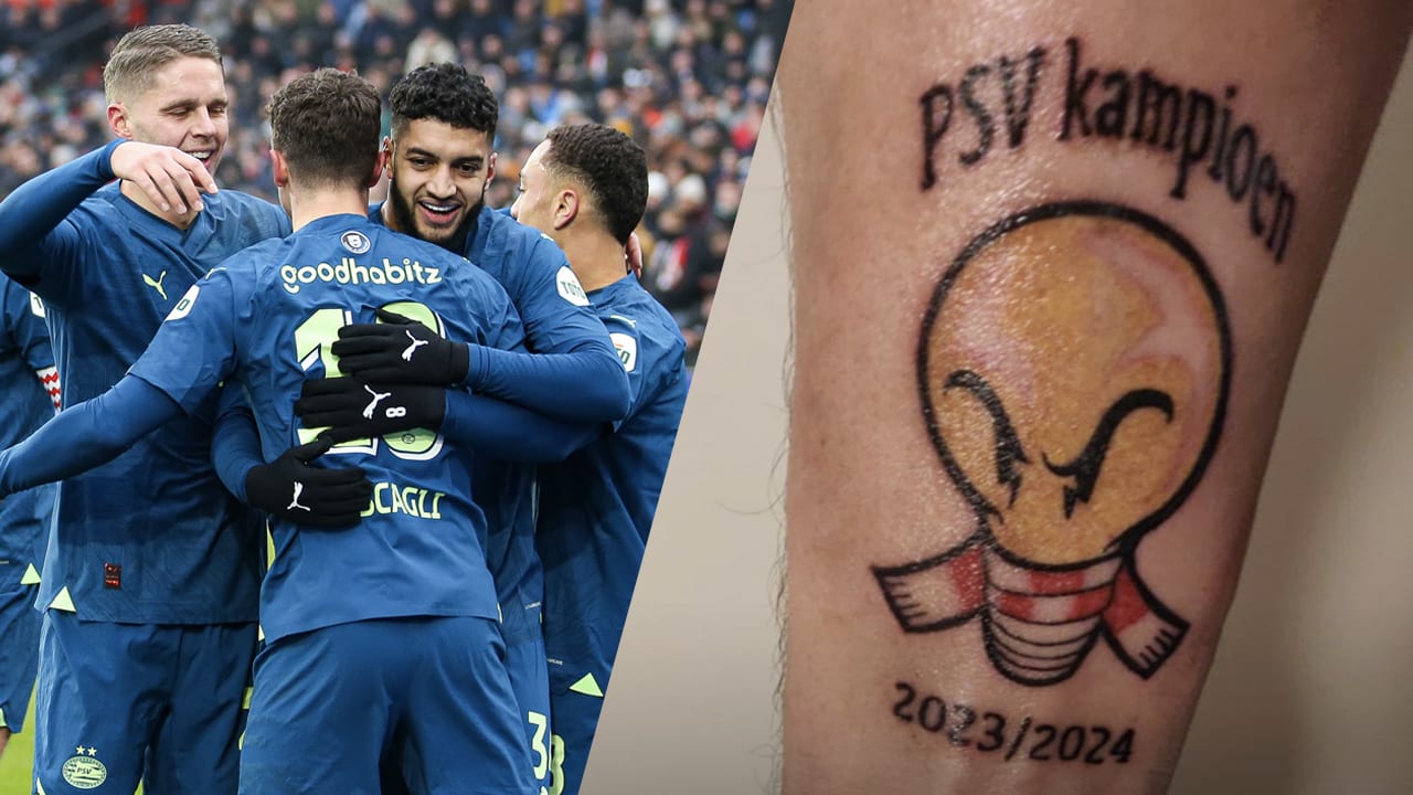 PSV-supporter laat twintig wedstrijden voor het eind van de competitie kampioenstattoo zetten