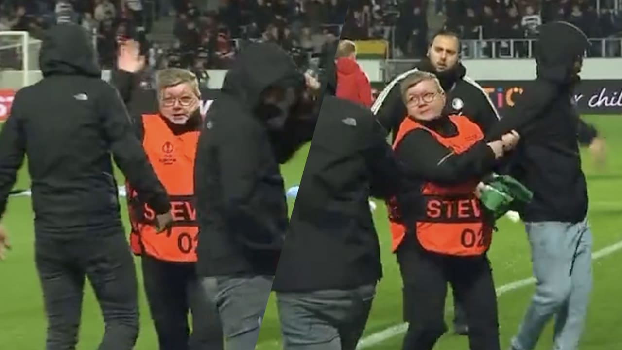 Video: oudere steward bedwingt eigenhandig groep rellende Feyenoord-hooligans