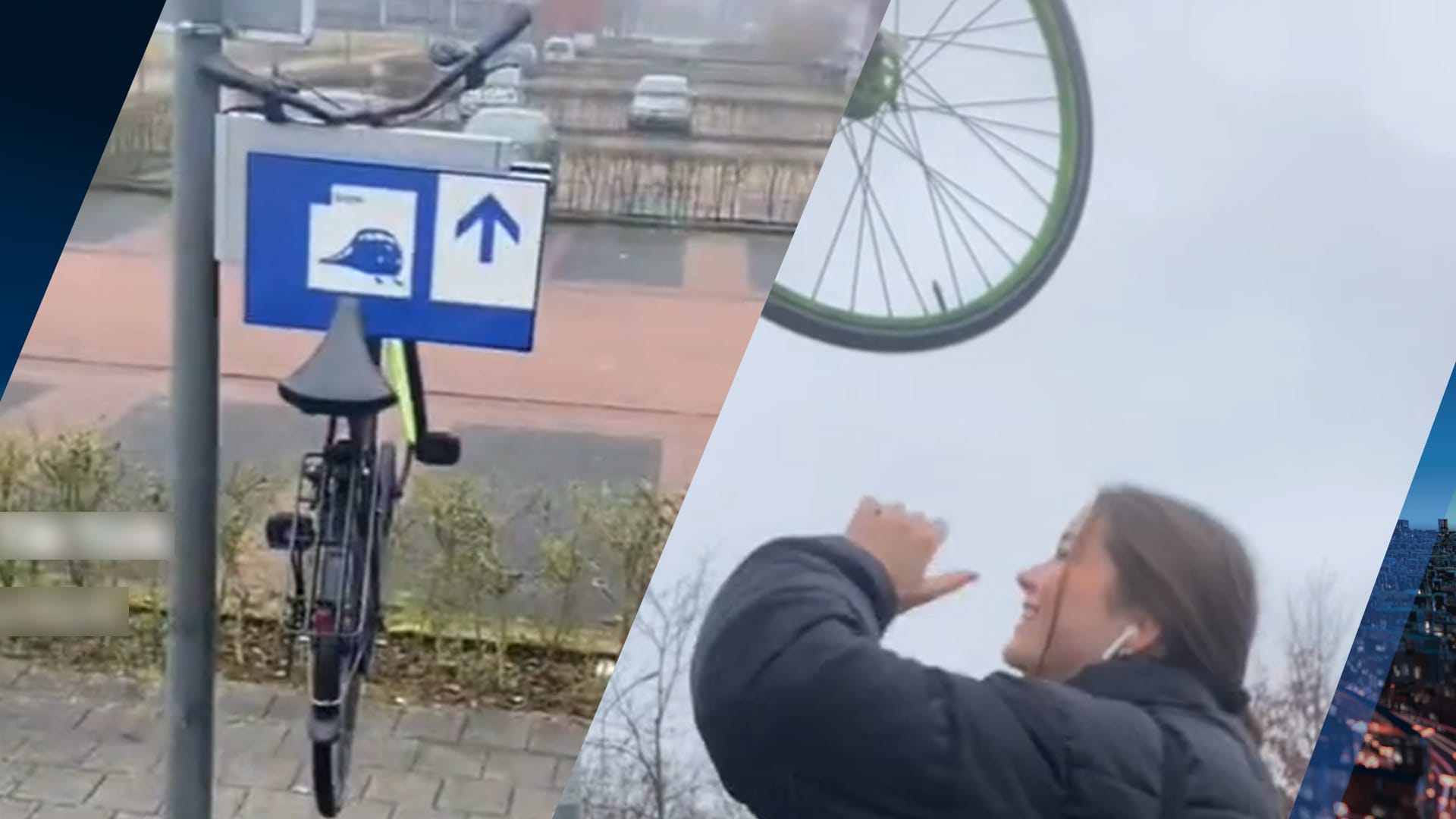 Fietsenflipper slaat toe op station Hoevelaken, Nikki moet tweewieler uit hoge paal plukken