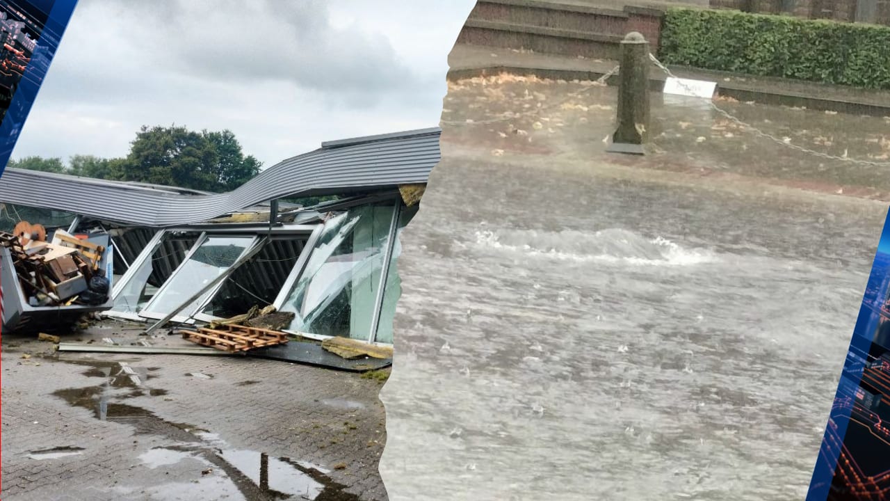 Veel problemen door wateroverlast: gebouw ingestort, auto in sloot