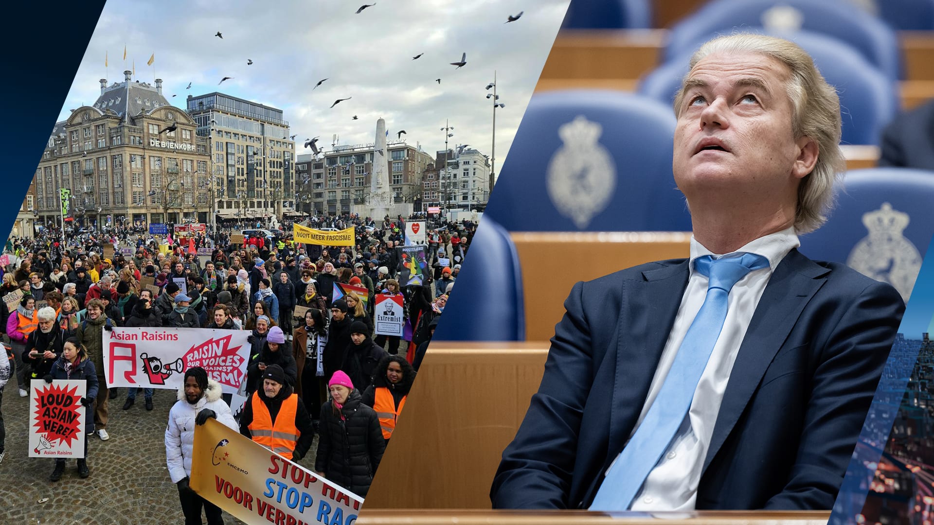 Ruim honderd demonstranten bij protest op Dam tegen Wilders: 'Niet mijn premier'
