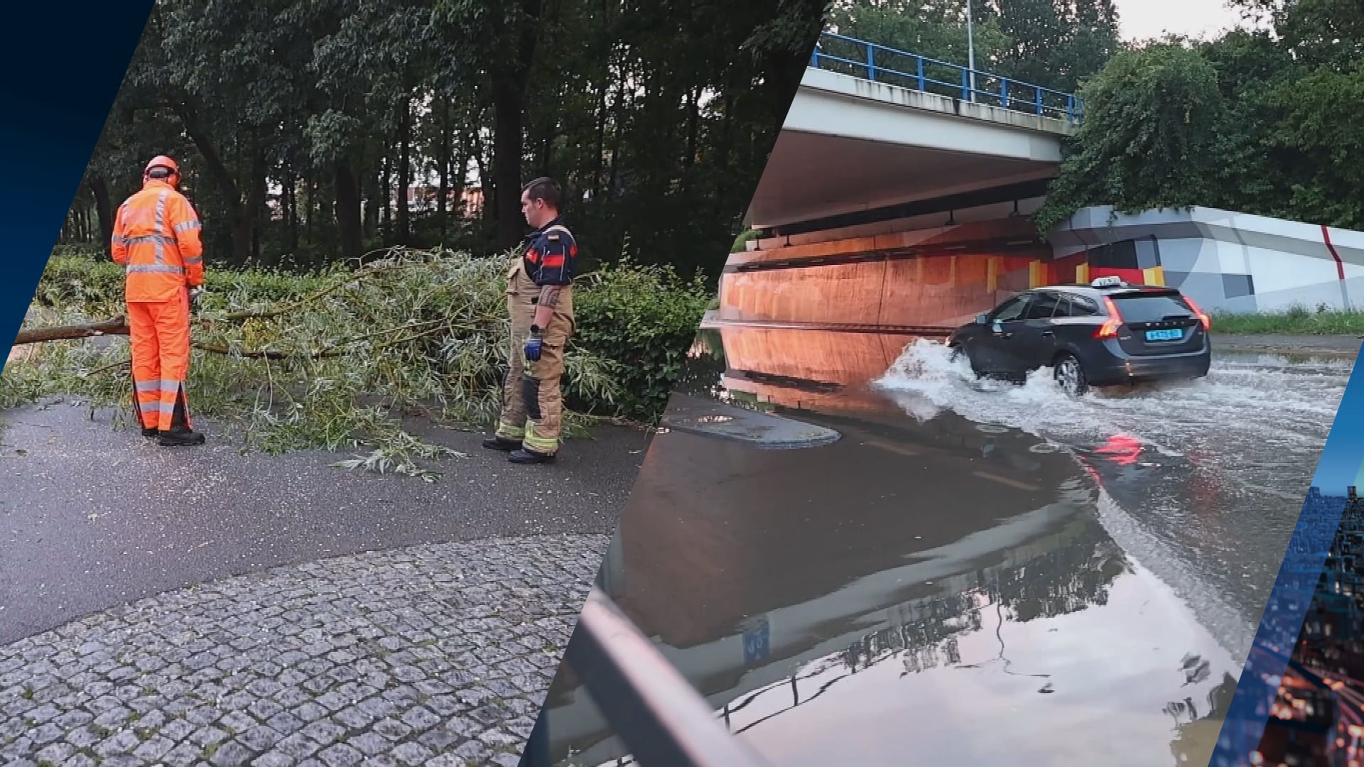 Wateroverlast en omgewaaide bomen in Zuid-Nederland door zware (onweers)buien