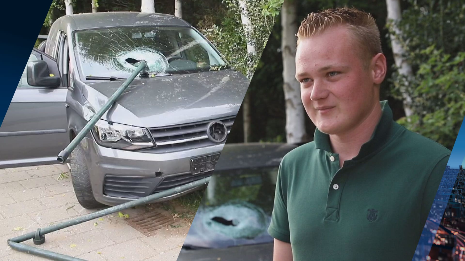 Gert Jan (18) bijna gespietst nadat stuk hekwerk voorruit van zijn auto doorboort