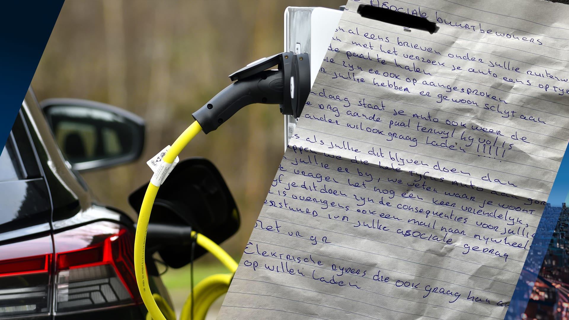 Brenda ontvangt dreigbrief over elektrische auto die constant aan laadpaal hangt: 'We trappen jullie aan gort'