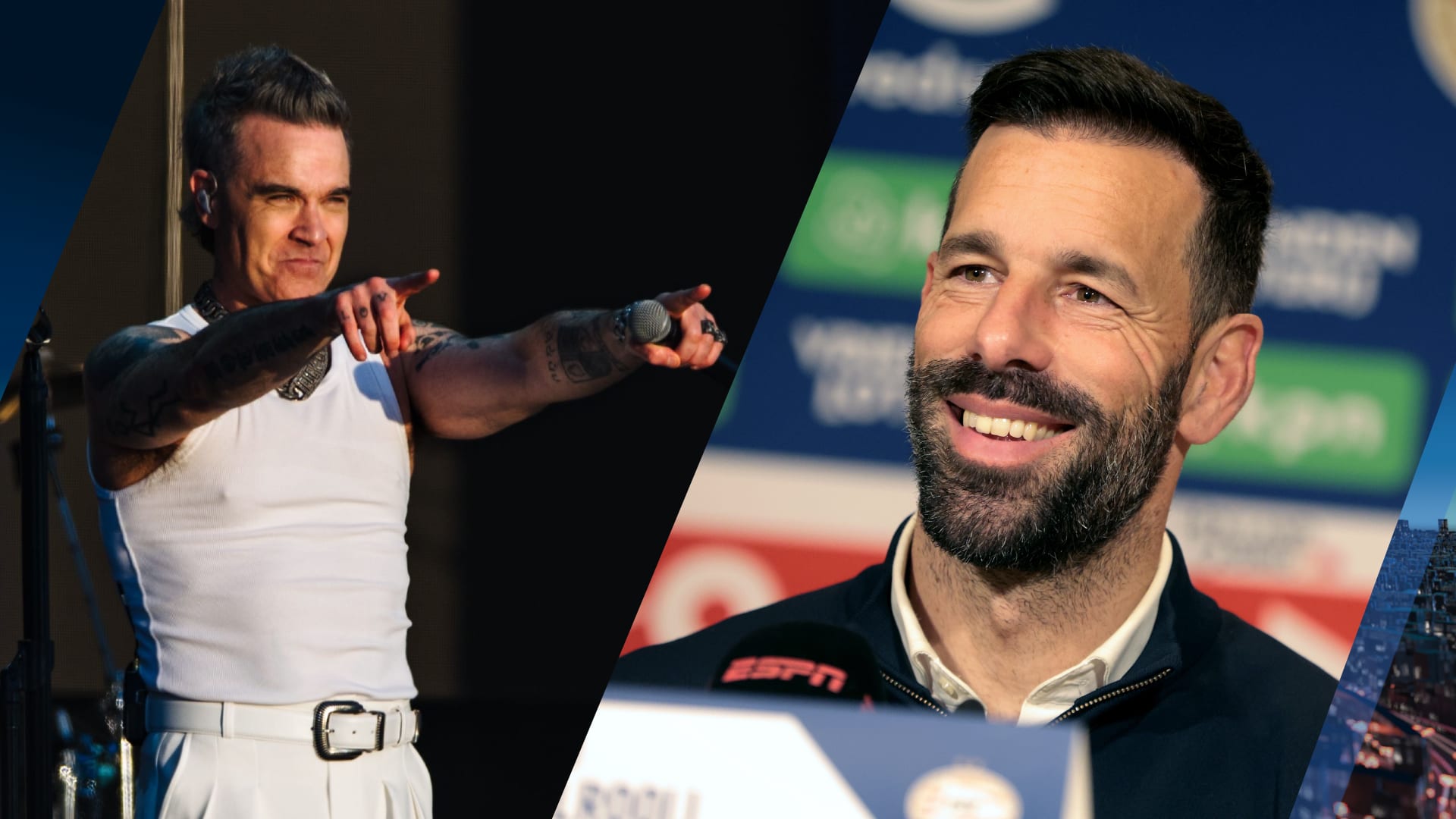 Robbie Williams rent op Ruud van Nistelrooij af voor selfie: 'Dit moest gebeuren'