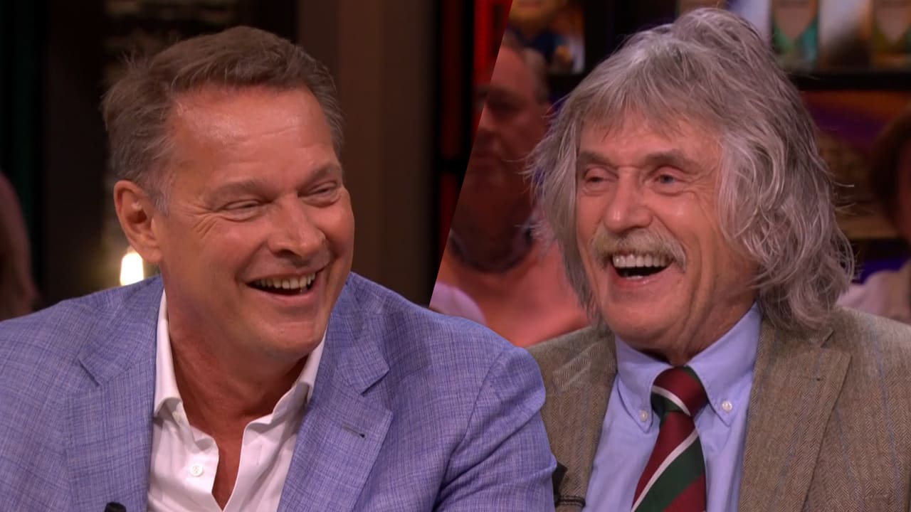 Johan lacht om ordinair grapje Albert Verlinde: 'Nou pas je bij ons!'