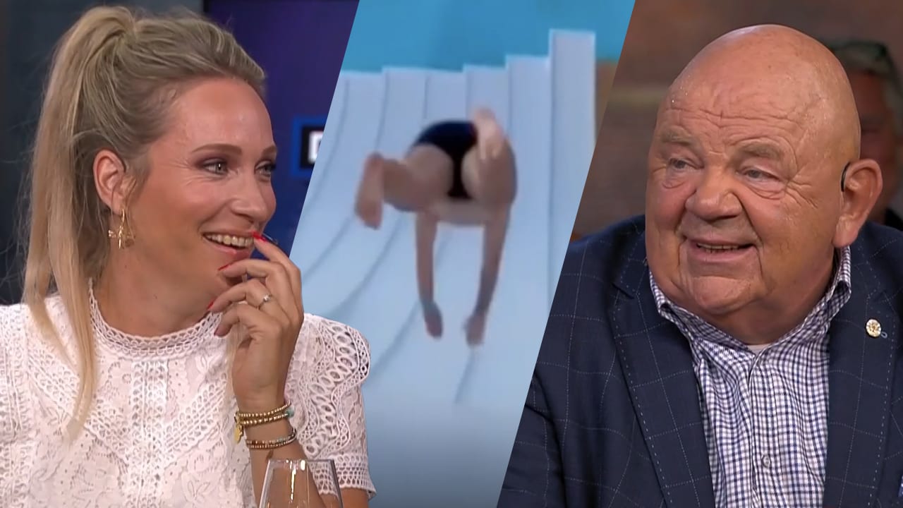 Hélène heeft filmpje van Pieter op de waterglijbaan: ‘Bommetje van het jaar!'