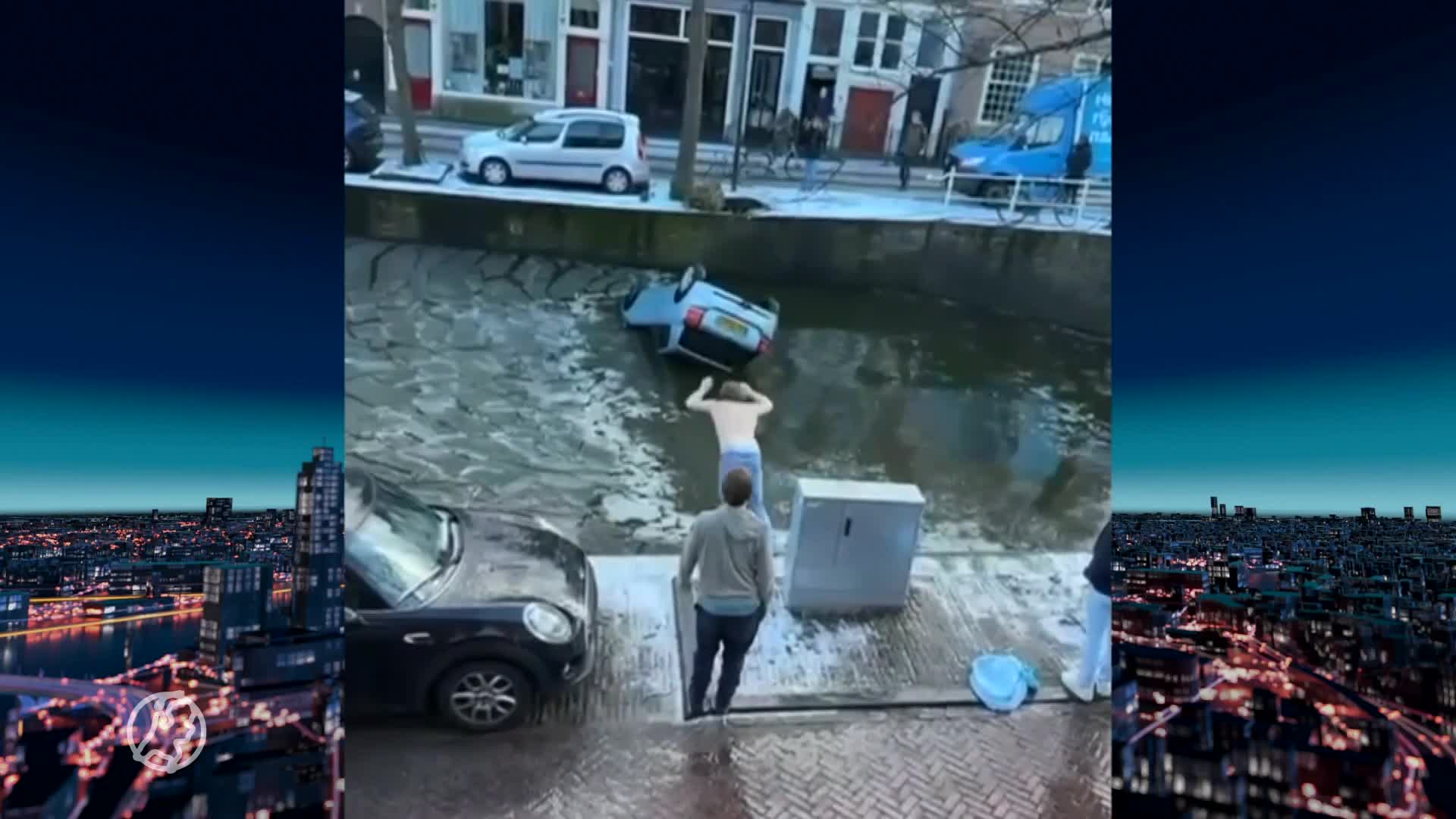 Student springt in ijskoud water in Delft om vrouw uit auto te redden