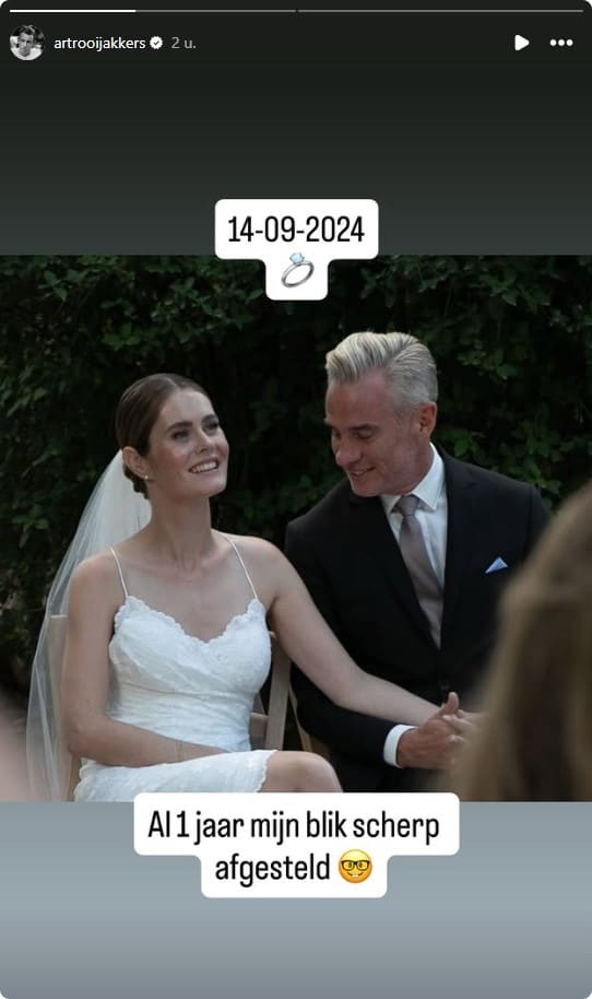 Art Rooijakkers viert eenjarig huwelijk met Karlijn Gudden - Bron Instagram.