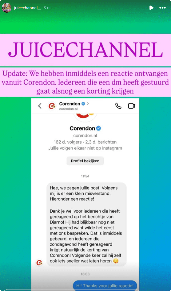 Reactie van het reisbureau.