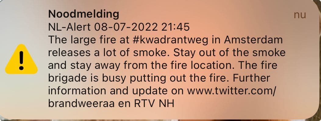 NL-Alert Metaalbrand Amsterdam