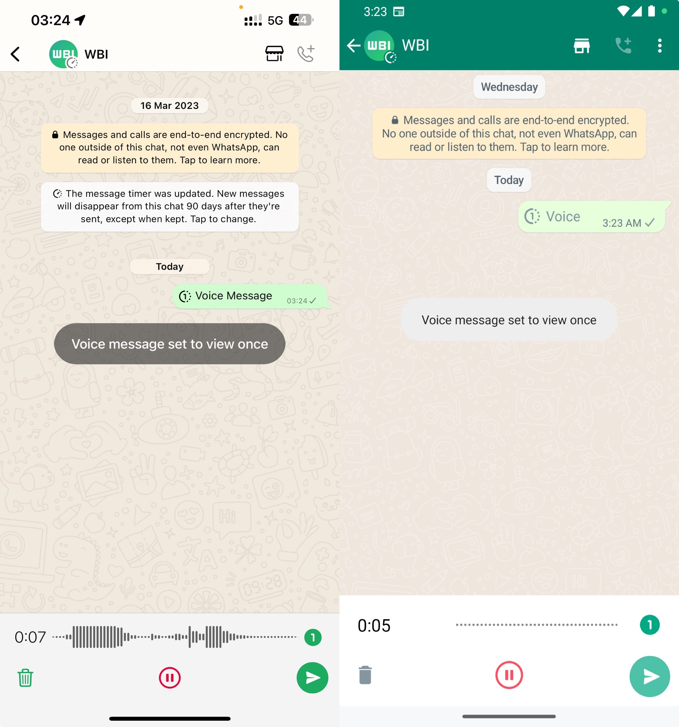 WhatsApp-update: spraakberichten nog maar één keer te zien. Beeld: WABetainfo