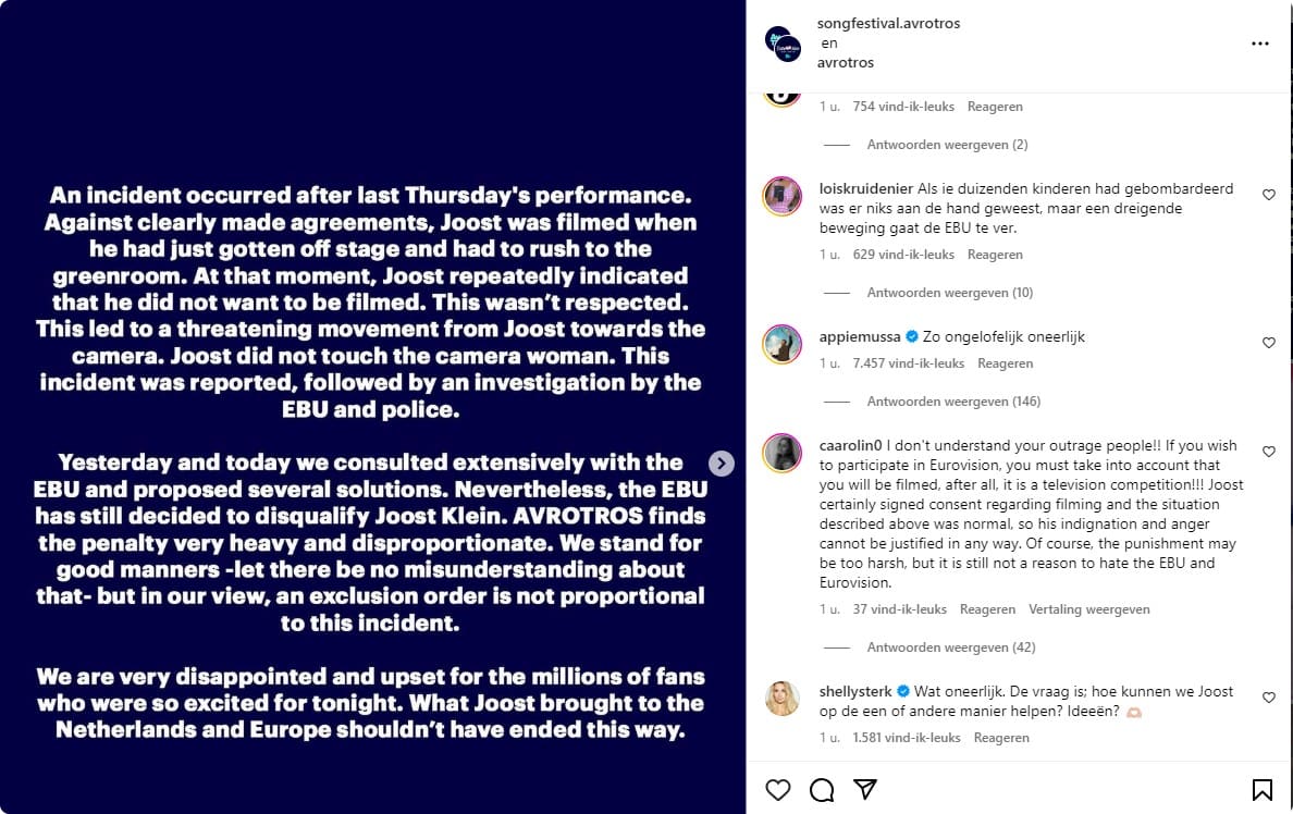 Screenshot van het statement van AVROTROS en de reactie van Appie Mussa. beeld: Instagram